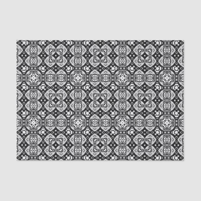 Arabesque Mosaic Tile Pattern Black and White   Tissue Paper (Front)