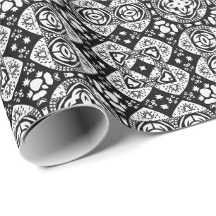 Arabesque Mosaic Tile Pattern Black and White   Wrapping Paper