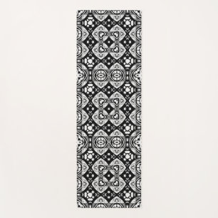 Arabesque Mosaic Tile Pattern Black and White Yoga Mat