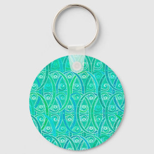 Arabesque pattern - aqua and turquoise key ring