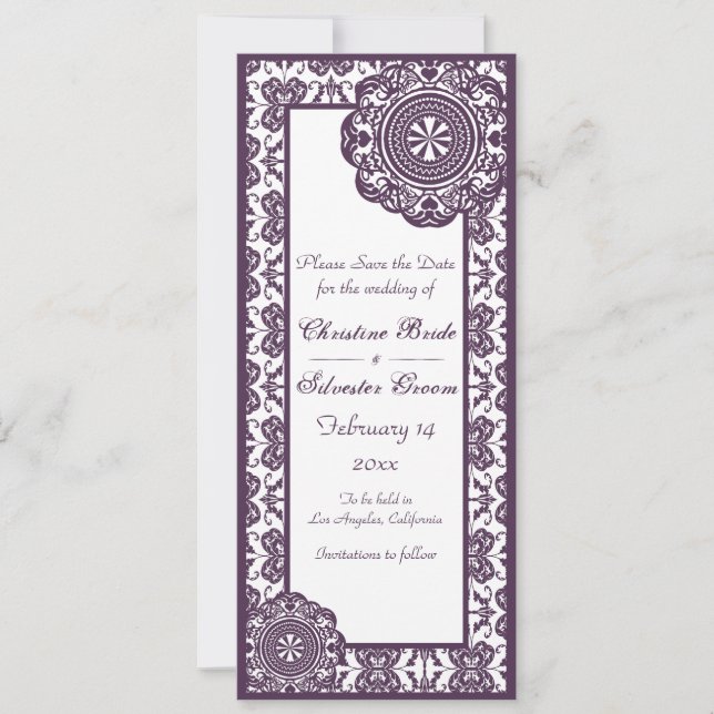 Arabesque Purple Lace, 4x9.25 save the date (Front)