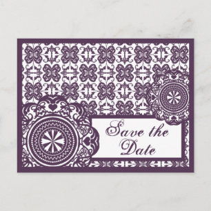 Arabesque Purple Lace, save the date Announcement Postcard
