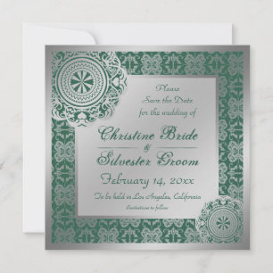 Arabesque Silver Lace, 5.25x5.25 save the date