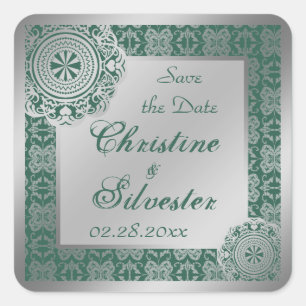 Arabesque Silver Lace, save the date stickers