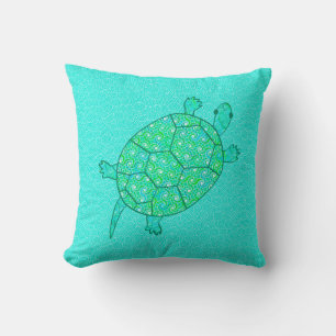 Arabesque swirl turtle - shades of seafoam green cushion