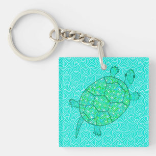 Arabesque swirl turtle - shades of seafoam green key ring