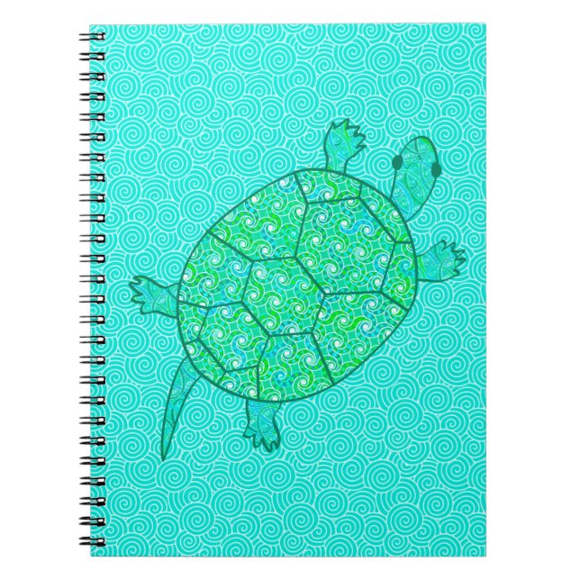 Arabesque swirl turtle - shades of seafoam green notebook (Front)