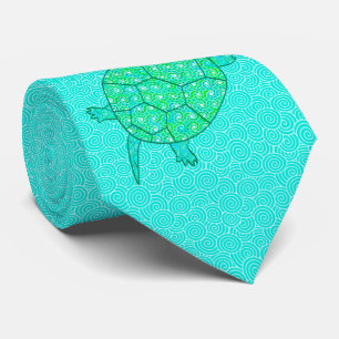 Arabesque swirl turtle - shades of seafoam green tie