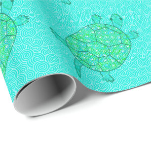 Arabesque swirl turtle - shades of seafoam green wrapping paper