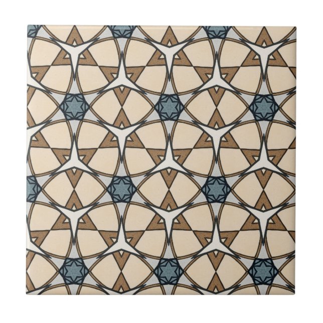 Arabesque Symmetrical Geometric Pattern Ceramic Tile (Front)