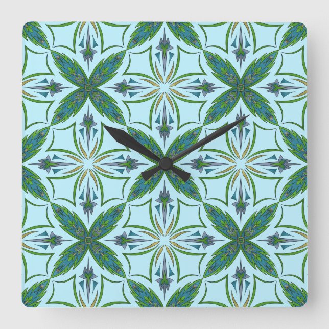 Arabesque Tile Bold Vivid Pattern Square Wall Clock (Front)