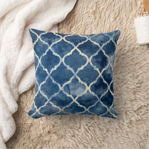 Arabesque Trellis Pillow – Blue Geometric Pattern 