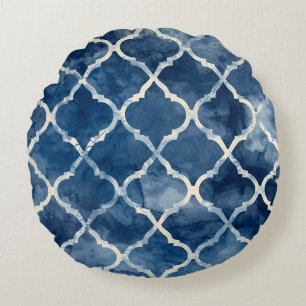 Arabesque Trellis Pillow – Blue Geometric Pattern
