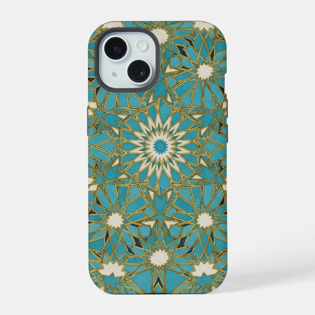 arabesque turquoise iPhone 15 case (Back)