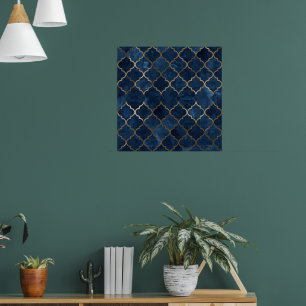Arabesque Wall Art – Blue & Gold Geometric Pattern