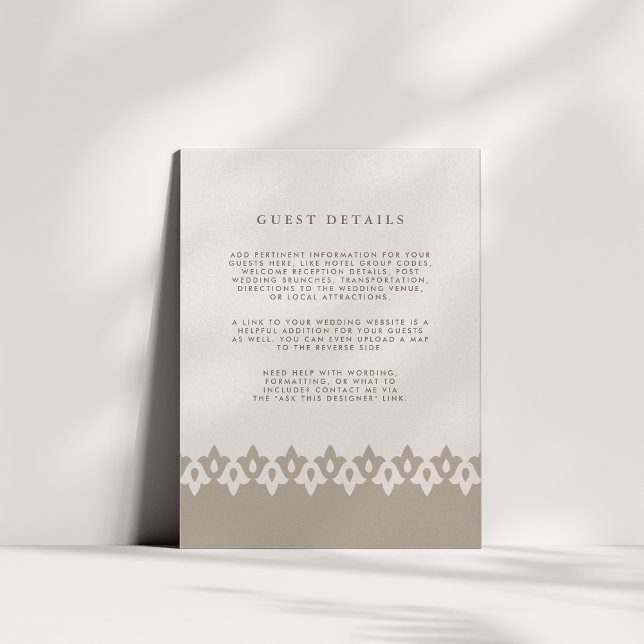 Arabesque Wedding Guest Details Card | Champagne (Creator Uploaded)