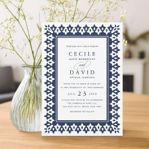 Arabesque Wedding Invitation   Navy