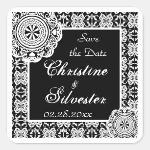 Arabesque White Lace, save the date stickers