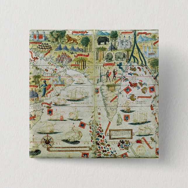 Arabia and India, from the 'Miller Atlas', c.1519 15 Cm Square Badge (Front)
