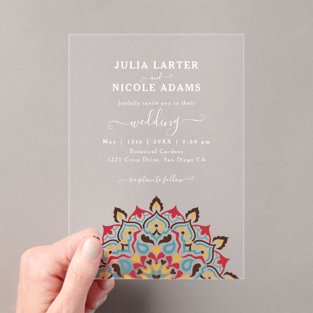 Arabian Art Nouveau Floral Arc Mandala Wedding Acrylic Invitations (Insitu (Handheld))