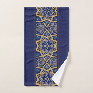 Arabian Blue Gold Flower Mandala Hand Towel