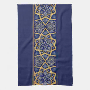 Arabian Blue Gold Flower Mandala Tea Towel
