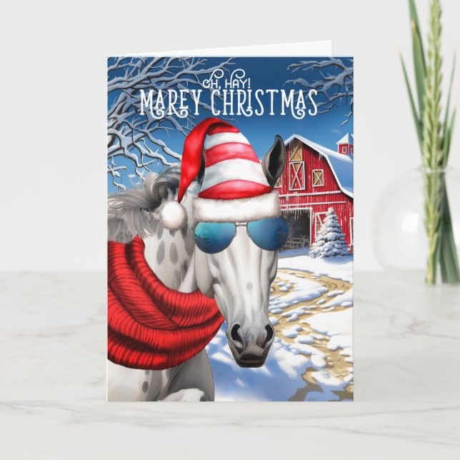 Arabian Dapple Grey Horse Funny MAREy Christmas Holiday Card (Front)