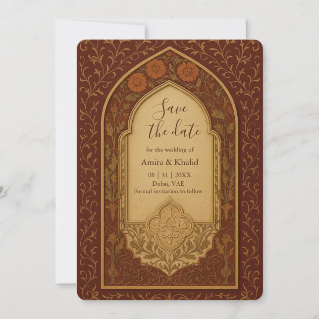 Arabian Floral Arch Wedding save the date Invitation (Front)