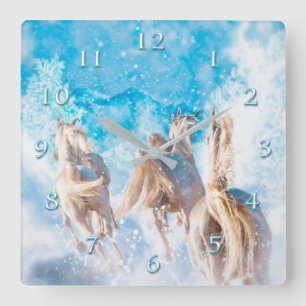 ARABIAN HORSE WINTER TAILS SQUARE WALL CLOCK