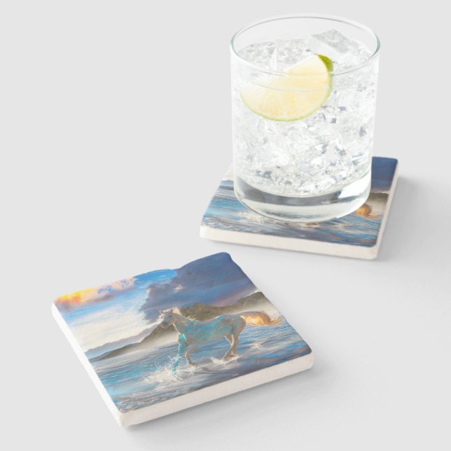 Arabian Horses of Stellar Island #2 Stone Coaster (Side)