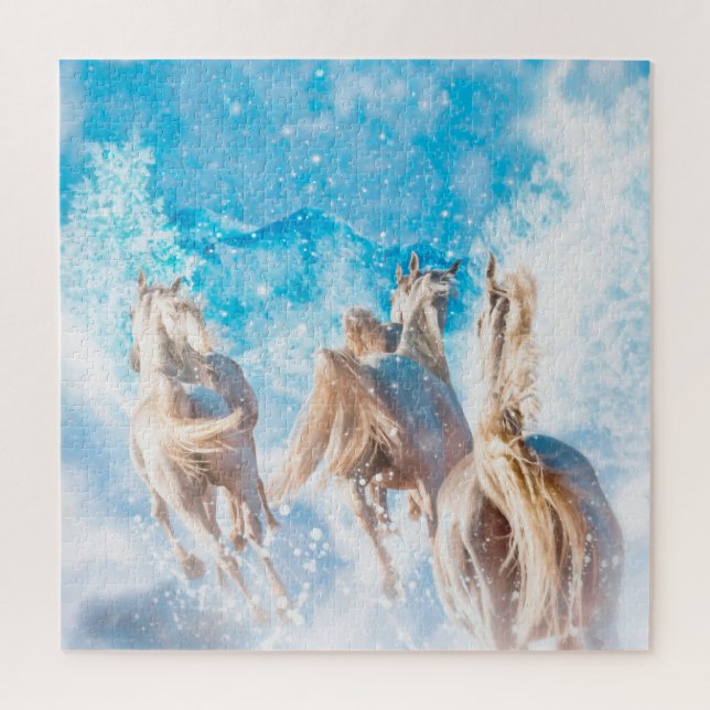 ARABIAN HORSES RUNNING WINTER TAILS JIGSAW PUZZLE (Vertical)