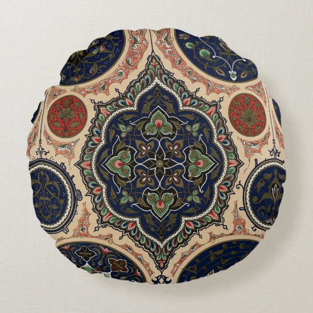 Arabian Intricate Retro Pattern Round Cushion (Front)