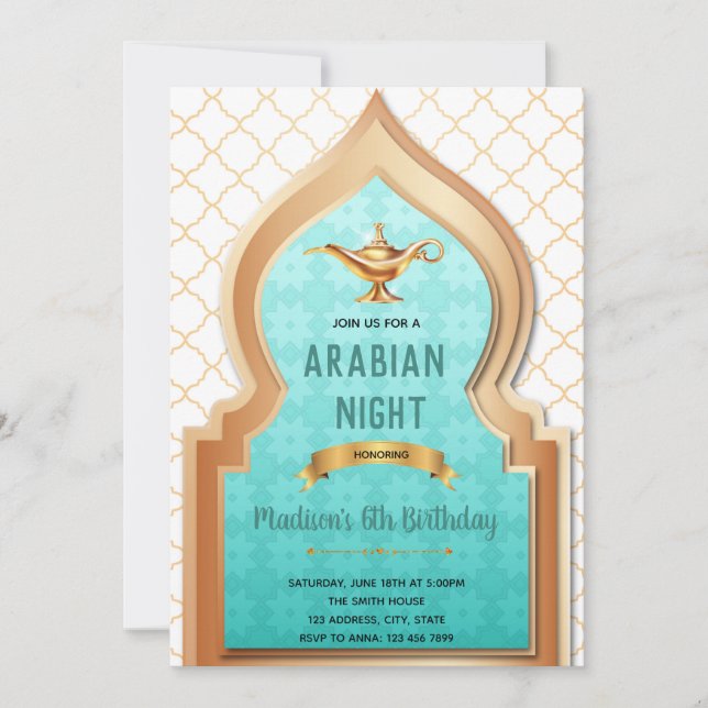 Arabian night birthday party invitation (Front)