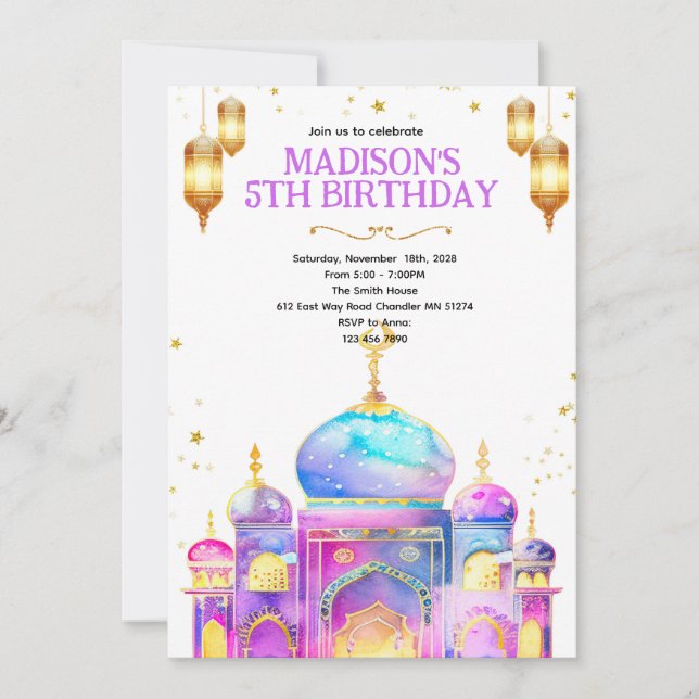 Arabian night birthday party invitation (Front)