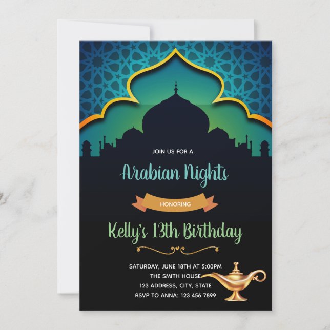 Arabian night birthday party invitation (Front)