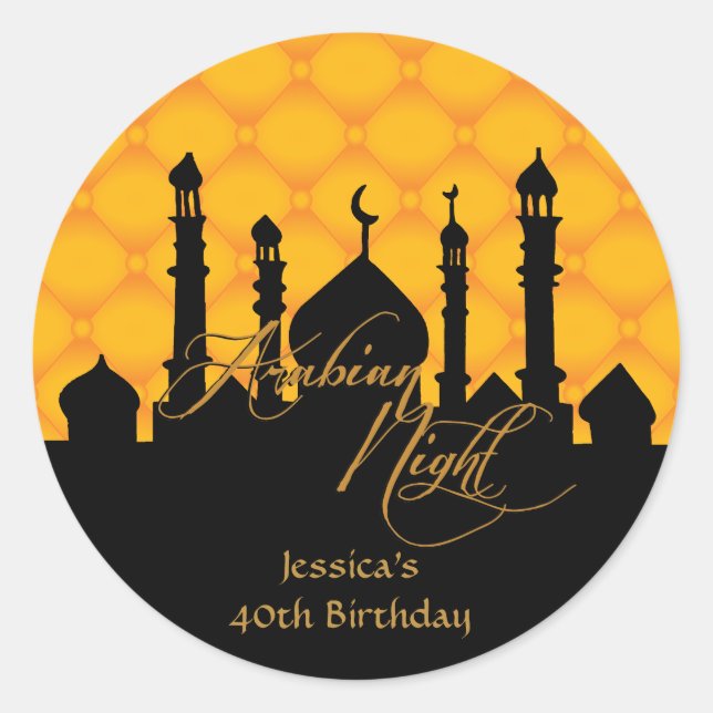 Arabian Night, Birthday Party Stickers (Front)
