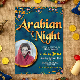 Arabian Night with Photo Turquoise Invitation