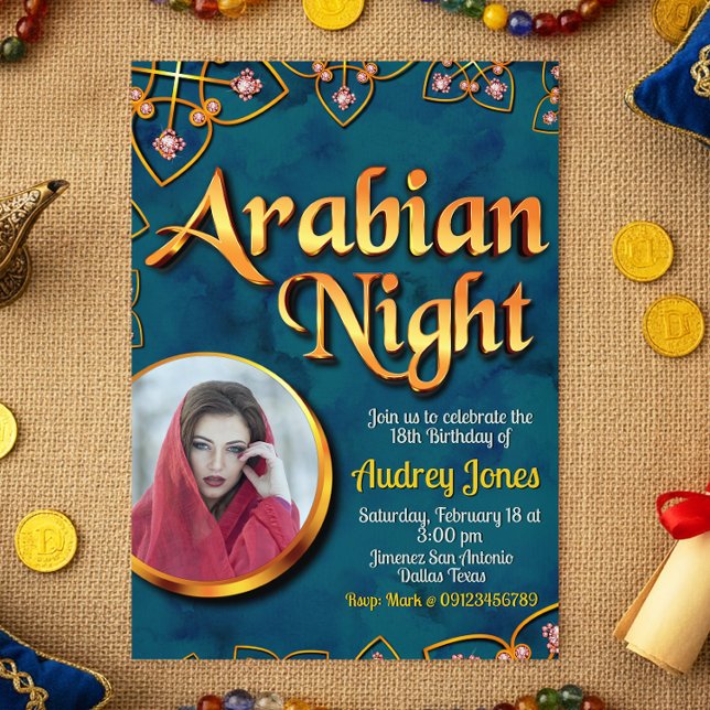 Arabian Night with Photo Turquoise Invitation (Arabian Night with Photo Turquoise Invitation)