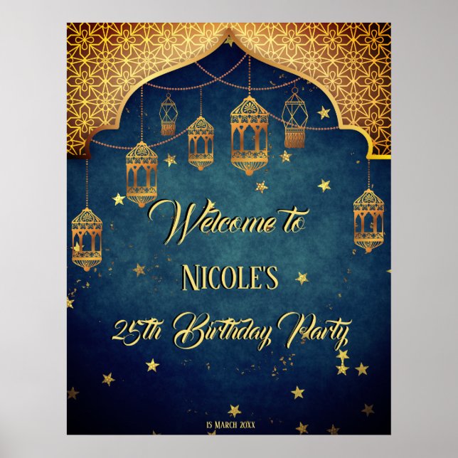 Arabian nights Birthday Party personalised welcome Poster (Front)