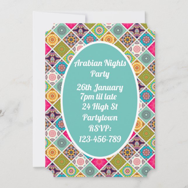 Arabian Nights colourful mosaic party theme Invitation (Front)