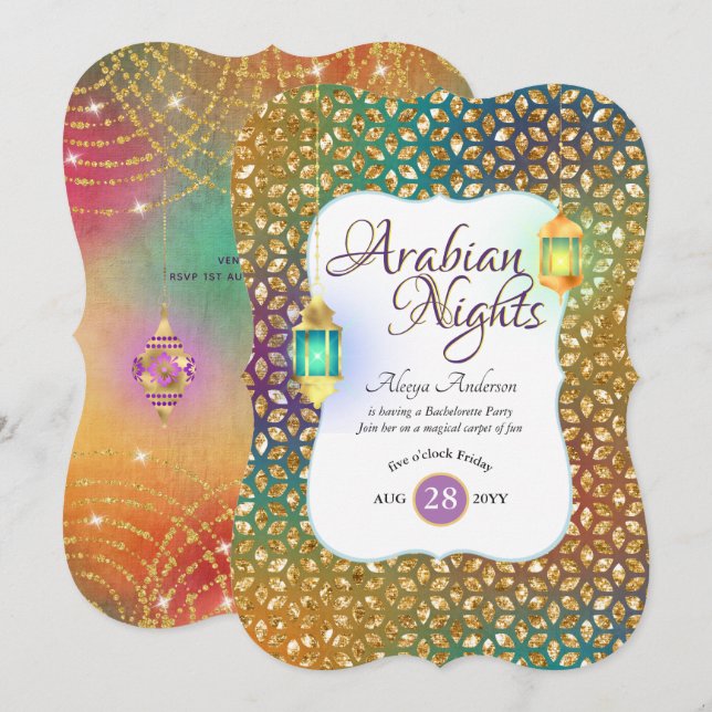 Arabian Nights Exotic Party String Lights Lanterns Invitation (Front/Back)