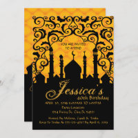 Arabian Nights, Gold Birthday Invitations
