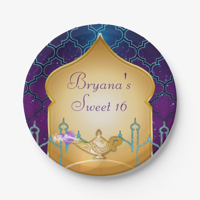 Arabian Nights Gold Magic Lamp Party  Paper Plate (Front)
