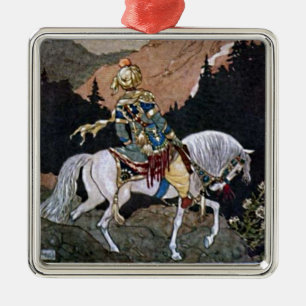 Arabian Nights Knight Prince on White Horse Metal Ornament