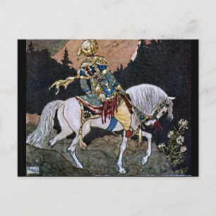 Arabian Nights Knight Prince on White Horse Postcard