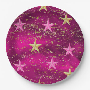 Arabian Nights Magenta & Gold Stars Paper Plate