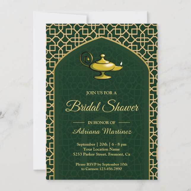 Arabian Nights Magic Lamp Green Bridal Shower Invitation (Front)