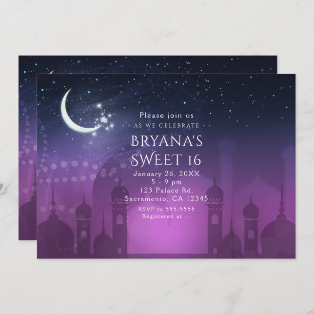 Arabian Nights Moroccan Purple Moolight Invitation (Front/Back)