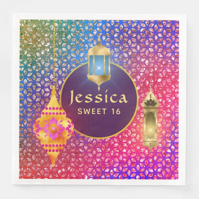 Arabian Nights Party Magic Lanterns Personalised Napkin (Front)