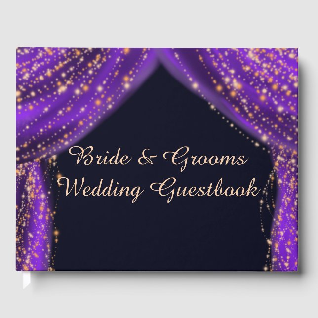 Arabian Nights Purple & Gold Stars Wedding Guest Book (Front)